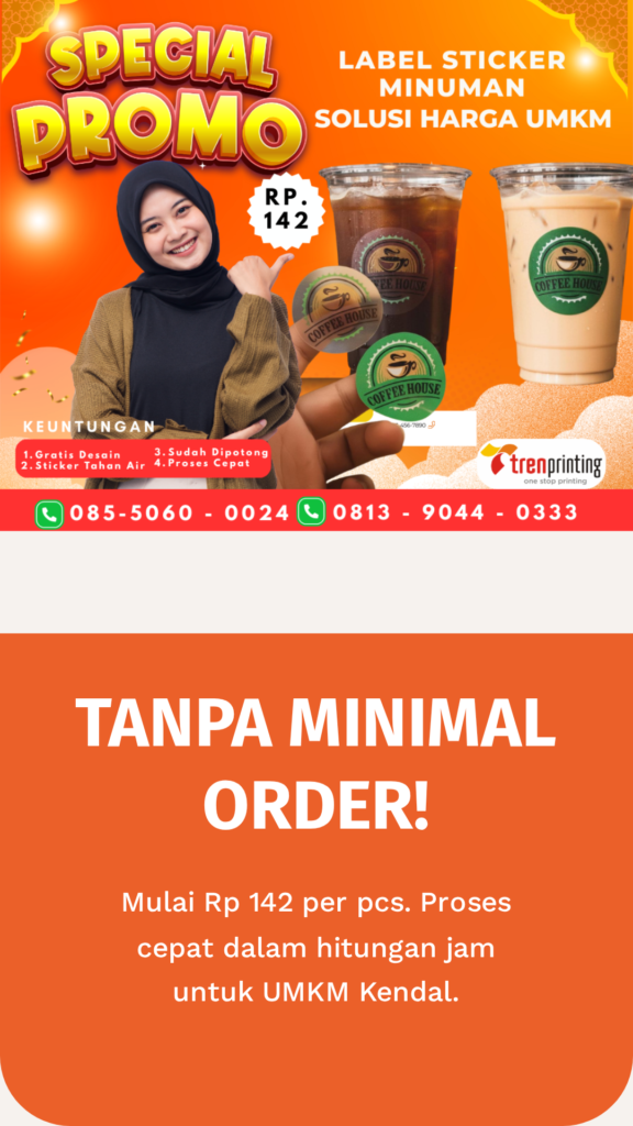 harga cetak label stiker minuman murah UMKM Kendal mulai Rp142
